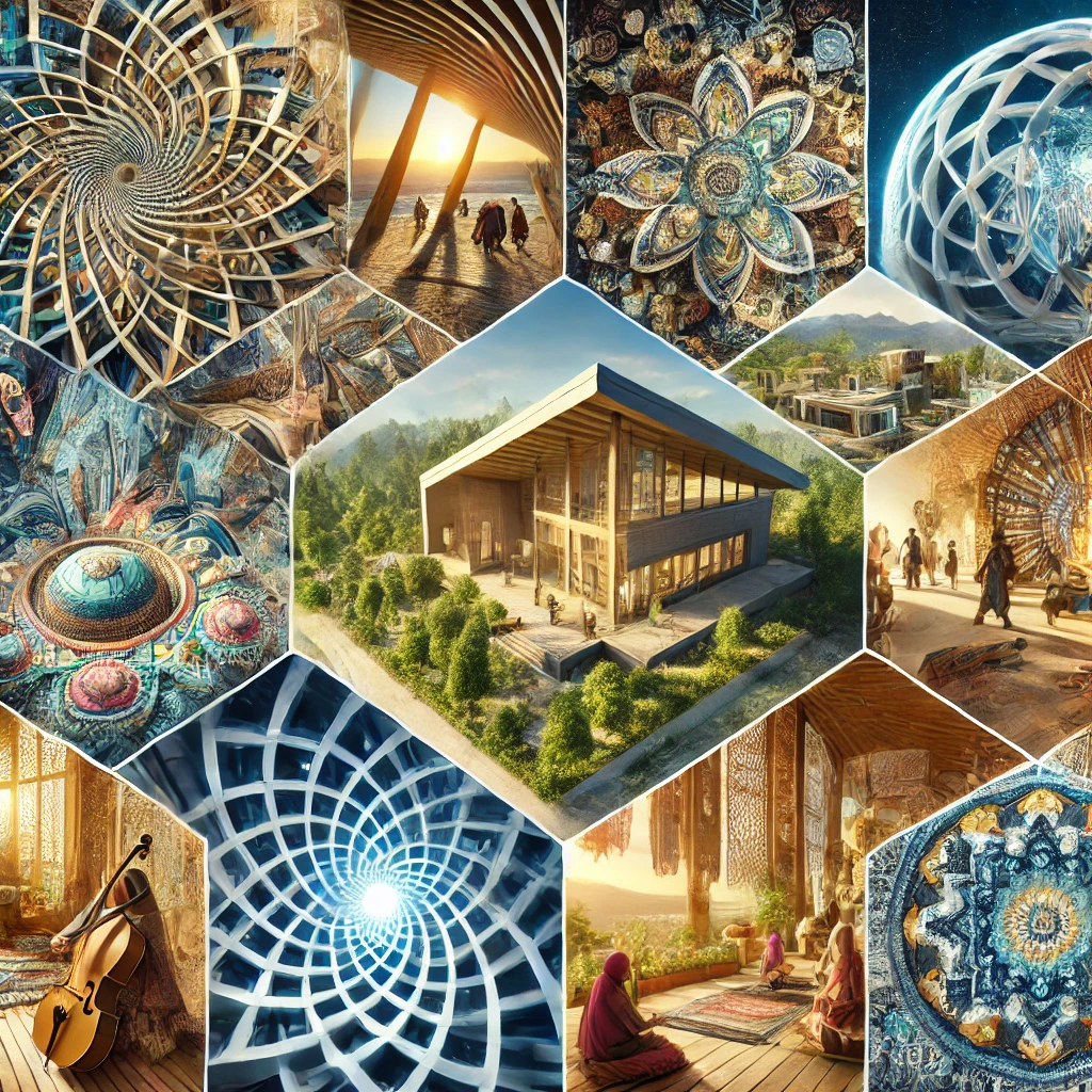 DALL·E-2024-12-09-06.57.45-A-dynamic-collage-showcasing-unique-aspects-of-an-eco-village_-biomimetic-architecture-inspired-by-natural-forms-intricate-patterns-of-sacred-geometr-1-1.webp